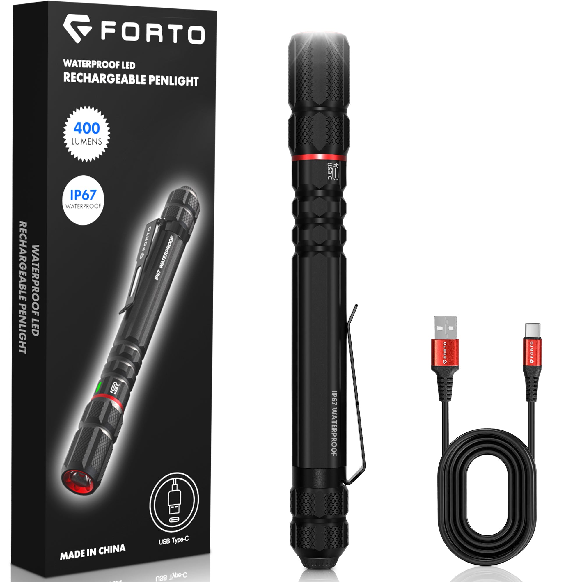 china rechargeable pen flashlight 400LM IP67 Rechargeable Pen Light – FORTO