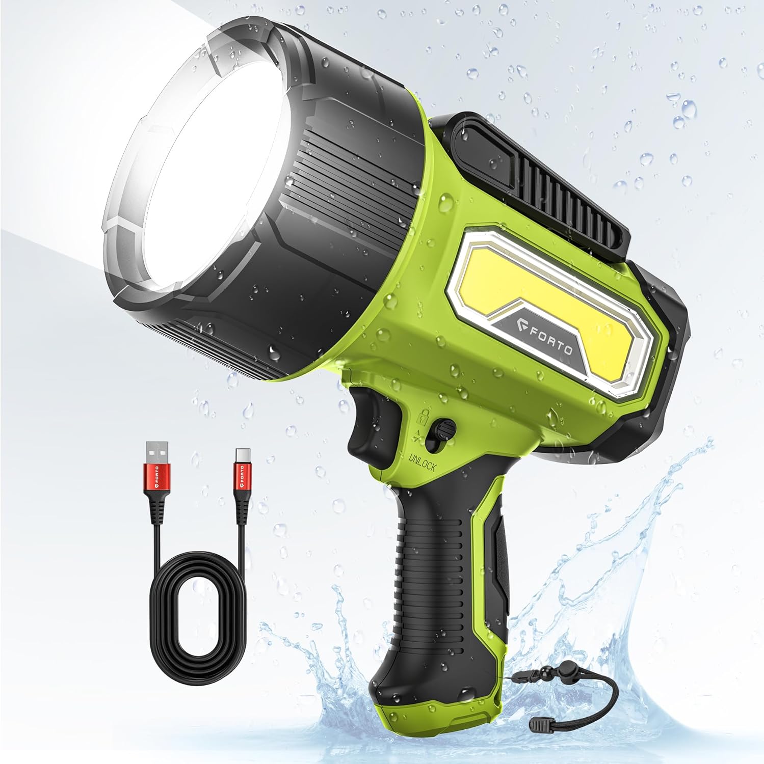 200,000 Lumen Rechargeable LED Searchlight – Portable Handheld Spotlight, Waterproof