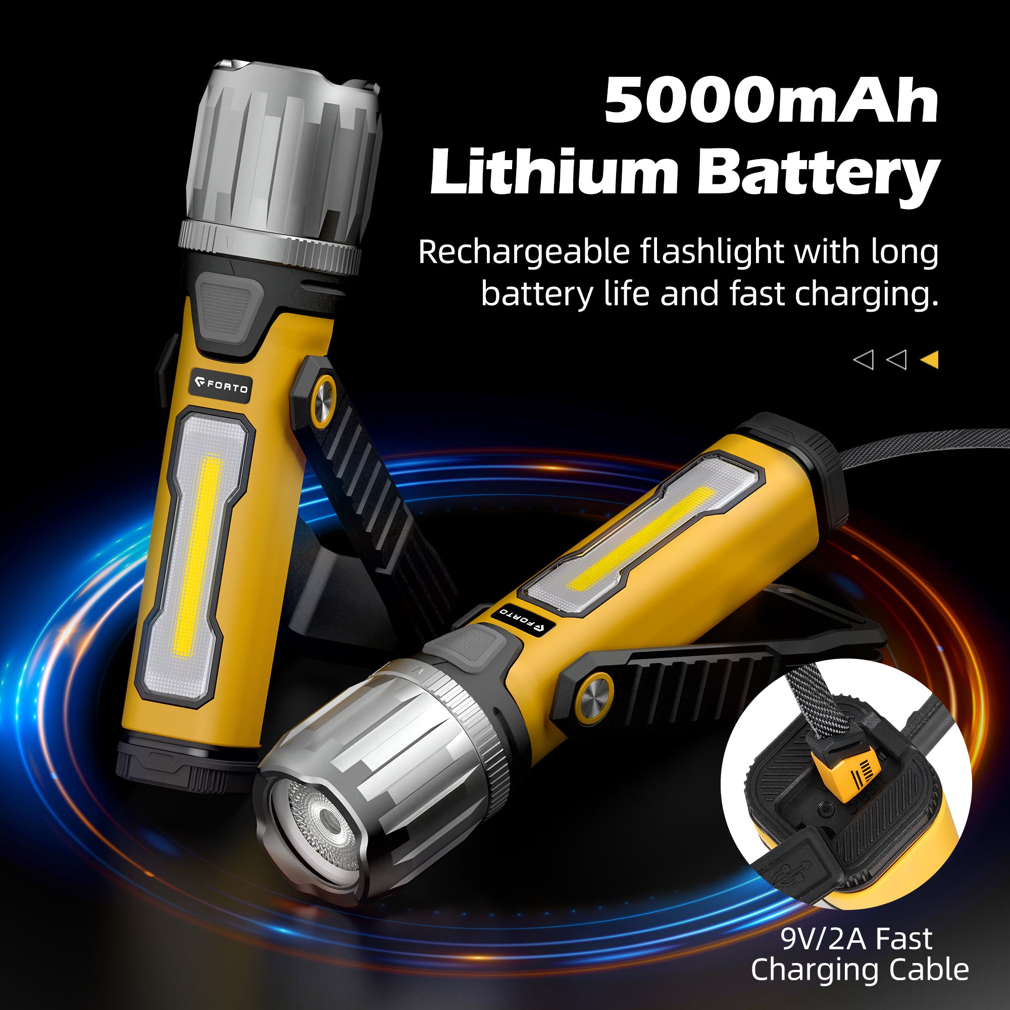 built in rechargeable flashlight pros and cons 2000LM Versatile IPX8 Rechargeable Led Work Light – FORTO